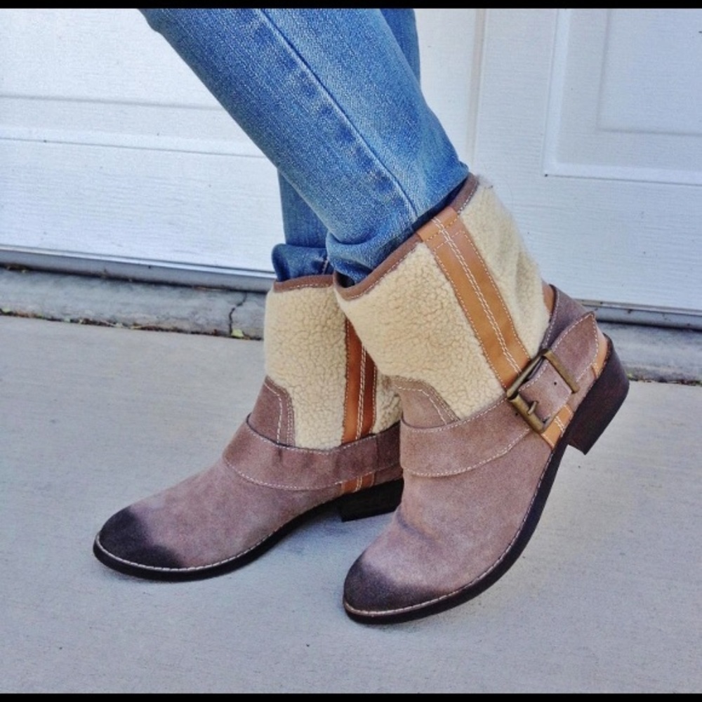 Kelsi Dagger Breckinridge Sherpa Shearling Suede Ankle Boots size 8